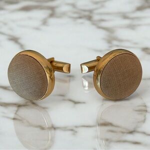 1960s Tan Brown Fabric Cufflinks – Elegant Mid-Century Design, Never Worn